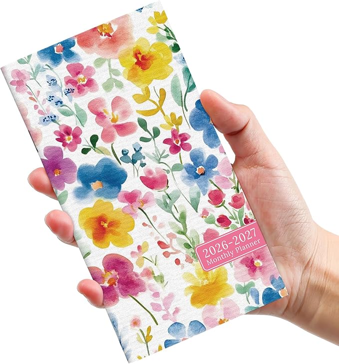 Pocket Calendar 2026-2027 for Purse, Two Year Monthly Planner Pocket Size 6.5" x 3.5", Jan 2026 - Dec 2027 Monthly Planner Small Calendar for School, Work and Home - Bloom Floral
