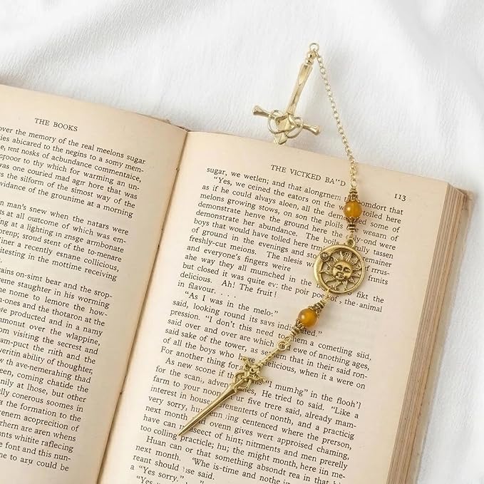 Fantasy Sword Bookmark Gifts - Funny Tarot Metal Book Mark with Crystal Beads Sun Charms Aesthetic Page Marker for Reading Lover Women Men Students Teachers Reader Bookish Birthday School