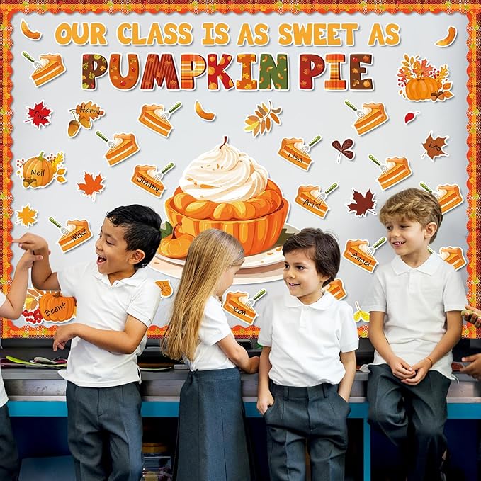 Fall Thanksgiving Pie Bulletin Board Classroom Decorations Set Fall Pumpkin Pie Paper Cutout for Thanksgiving Autumn Leaves Pumpkin Office Home Back to School Wall Door Chalkboard Decor ﻿ ﻿