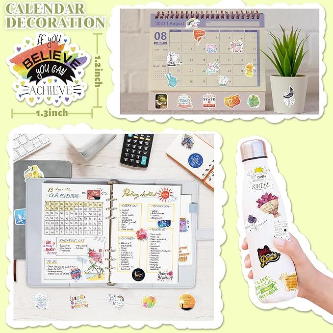 24 Sheets Motivational Quotes Planner Stickers for Journaling Supplies, 480 Pcs Inspirational Stickers for Scrapbook Calendar Laptop Sticker for Women Adults Teachers