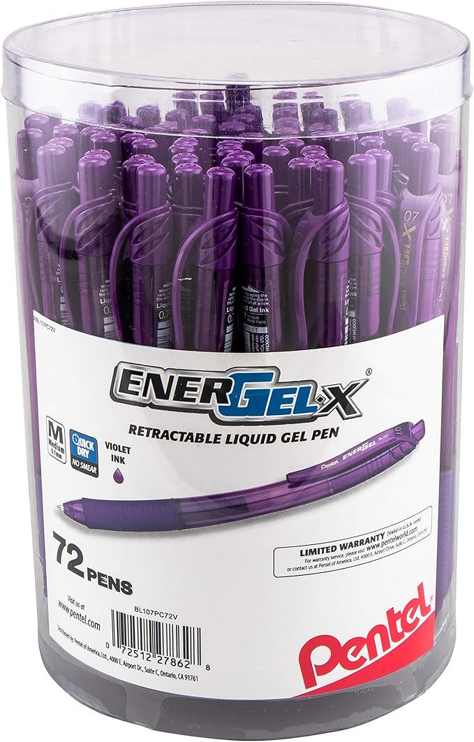 Pentel EnerGel-X Retractable Gel Pen, (0.7mm) Med. Line, Red Ink, 72-PK Canister (BL107PC72V)