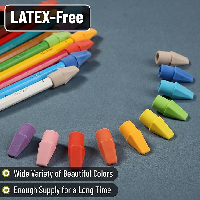Mr. Pen- Pencil Erasers Toppers, 120 Pack, Colorful, Latex Free, No Smudge, Mr Pen Erasers for Pencils, Pencil Top Erasers, Eraser Caps, Eraser Tops