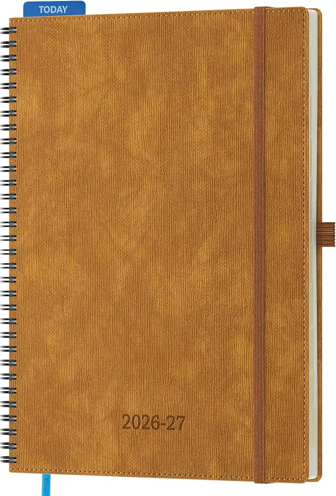 2026-2027 Planner, Daily Weekly Monthly Academic Planner, 18 Months Spiral Bound Agenda, 8.5"x11.5", Vertical Layout, Calendar Planner, Vegan Leather Soft Cover,Caramel