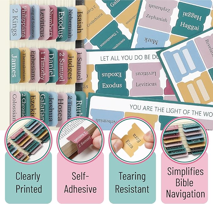 Mr. Pen- Bible Tabs, 75 Tabs, Serene Spring, Laminated Bible Tabs for Women and Men, Bible Tabs for Study Bible, Bible Index Tabs, Bible Book Tabs, Bible Labels Tabs, Mr Pen Bible Tabs