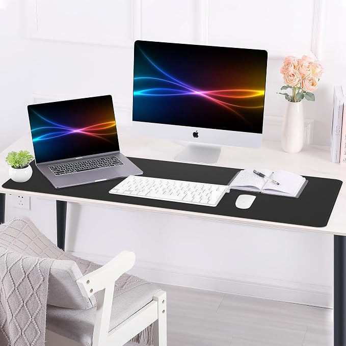 AFIING Cork Desk Mat 55" x 17", Dual-Sided Natural Cork & PU Leather Desk Pad, Non-Slip Waterproof Large Mouse Pad for Office, Home & Gaming (Black)