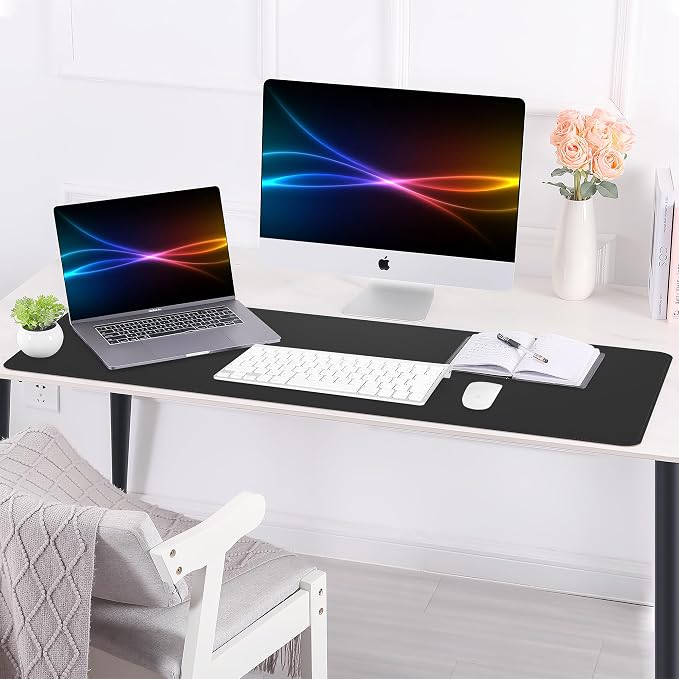AFIING Desk Mat 35.4" x 17", Cork & PU Leather Desk Pad, Black | Large Mouse Pad, Waterproof Desk Protector, Office Desk Mat & Laptop Blotter