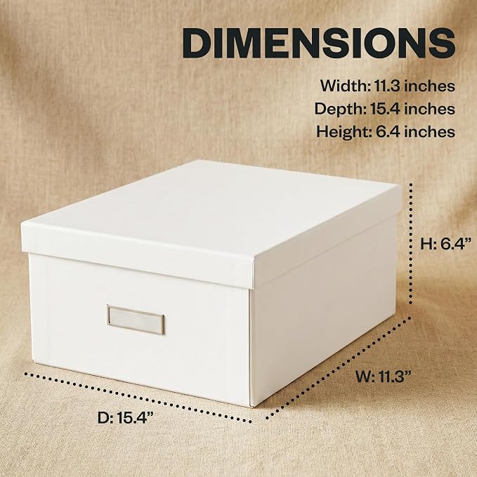 Bigso Box of Sweden Katia Collapsible Storage Box with Labelframe for Easy Identification - Simple Assembly Without Tools - Decorative Storage Boxes with Lids - 11.3in x 15.4in x 6.4in - White