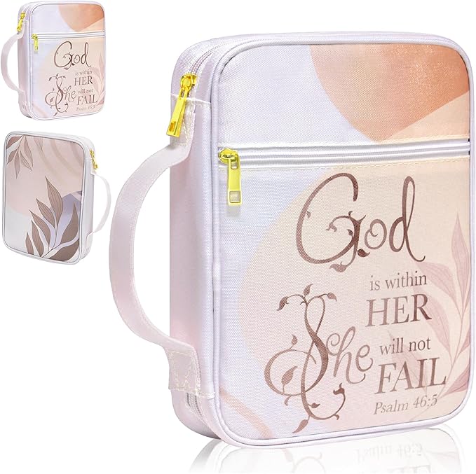 GUEER Bible Cover for Women, Bible Holder, Bible Cover Carrier Carrying Organizer Bag, Zipper and Pockets for Standard Size Bible, Gift for Women(Boho-Leave)