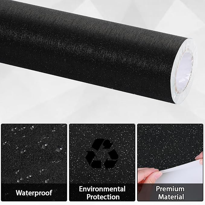 Qyeahkj 17in x 20ft Brushed Bulletin Board Paper Roll Bulletin Board Background Paper Fade Resistant Classroom Decoration Poster Art Craft Home Wall Education Decor Supplies Black