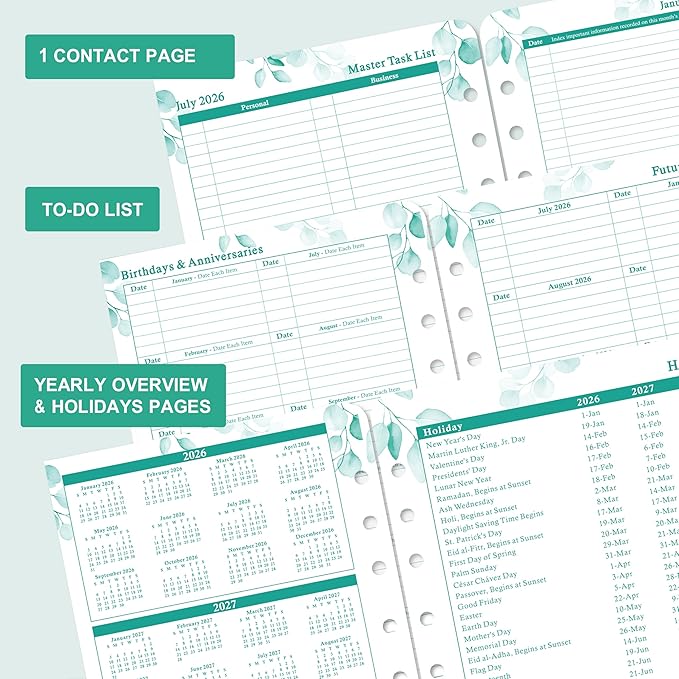 2026-2027 Planner Refills – JUL 2026 - JUN 2027 Planner Refills, Two Pages Per Day, Daily Planner 2026-2027, 5.5" x 8.4" Ring-Bound Organizer, Daily Tracker & Schedule, Coloful Tabs
