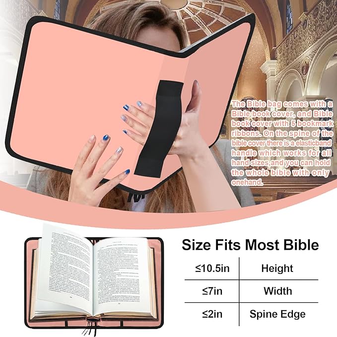 Large Bible Cover Case for Women, Book Carrying Case with Highlighters Tabs Pens, Bible Bag for Girls Organizer, Bible Holder Bible Study Supplies Journaling Kit, Christian Gifts Pink