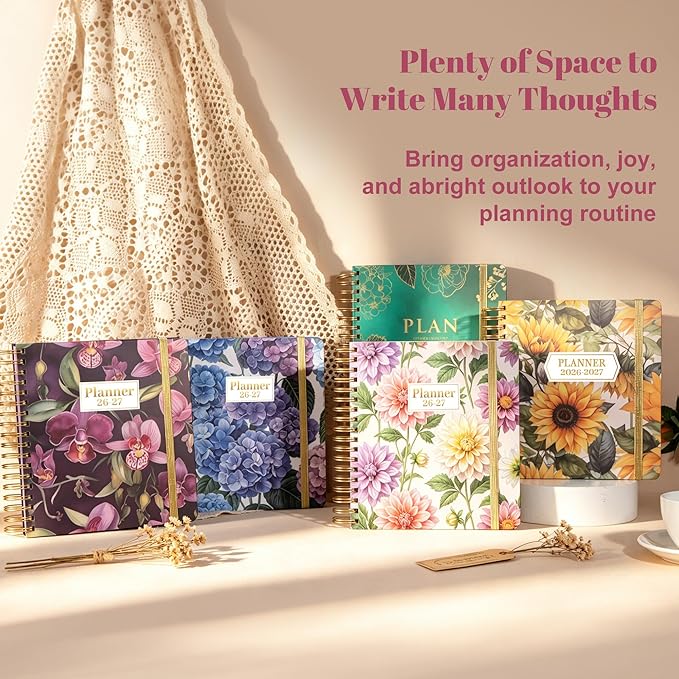 CAGIE 18 Month Planner July 2026 - December 2027, Academic Year Weekly & Monthly Planner with Tabs, 8.3 x 9.3 Floral Hardcover Organizer with 100GSM Thick Paper and Elastic Band for Women School Office