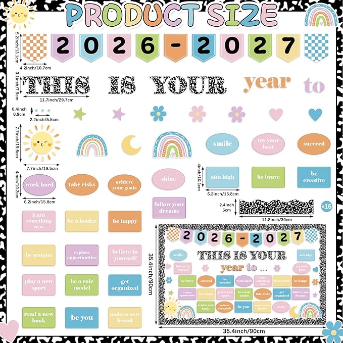 Composition Notebook Bulletin Board Set Motivational This is Your Year Decoration Pastel Inspirational Paper Cutouts for Welcome Back First Day of School Classroom Chalkboard Wall Door Decor Supplies