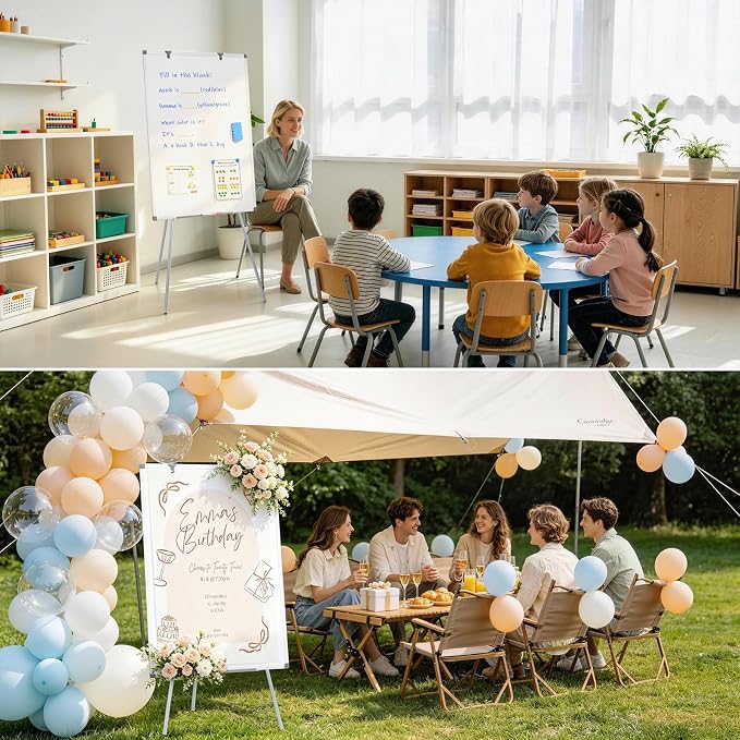 MAKELLO White Board with Stand, Portable Whiteboard Easel 40x28 in for Office Classroom Home School, Adjustable Height, Aluminum Frame