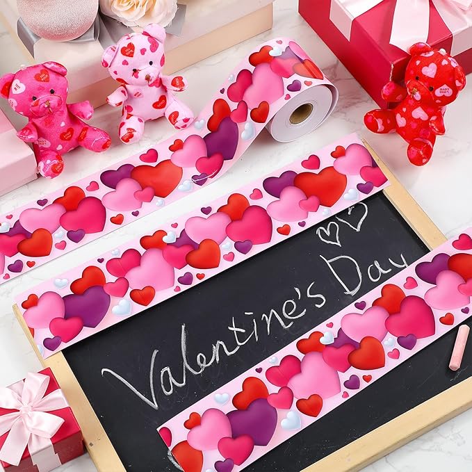 Dispowreath 68.9 Feet Valentine‘s Day Bulletin Board Border Decoration Heart Shaped Bulletin Board Trim Red Pink Love Heart Border Roll for Party Classroom Chalkboard Wall Decor