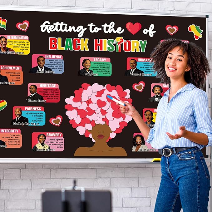 Black History Month Bulletin Board Decoration Valentine's Day Bulletin Board Set African American Cutouts Decorations February Heart Craft Cutouts for School Classroom Office Door Wall Decor Supplies