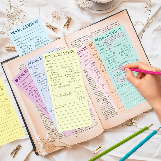 L1rabe Colorful Book Review Bookmarks - Back to School Gift 240Pcs Book Marker Reading Log Page Markers for Readers Bookish Bookworm Gift, Reading Page Tracker for Teachers Women to Review Tracker