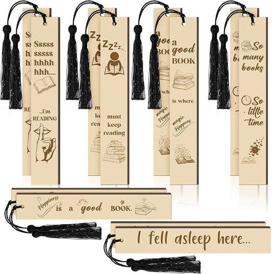 Colarr 12 Pcs Wood Bookmarks for Woman Book Club Gift for Book Worms Books Lovers Bookmarks Bulk with Tassels for Reading Party Favors Books Exchange Club Men & Women Friends(Charming)