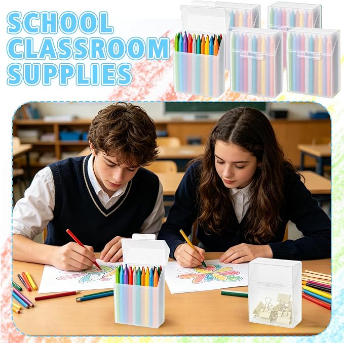 20 Pieces Plastic Crayon Box Clear Crayon Holder Case 24 Crayons with Hinged Lid and Snap Closure for School Classroom Office Art Craft Supply (20 PCS, Clear)