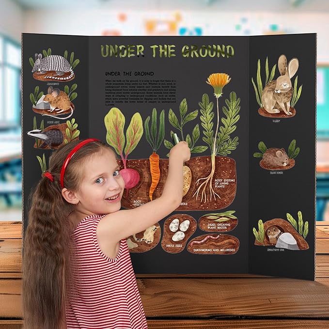 AKONEGE 2 Pack 36" x 48" Trifold Poster Board for Presentation, Black Corrugated Cardboard Large Tri Fold Poster Board for Science Fair, Office or School Projects, Photo Displays, Exhibitions Event