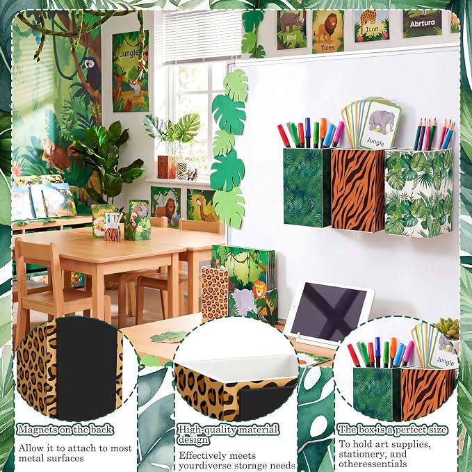 6 Pcs Safari Animal Classroom Decor Classroom Magnetic Storage Boxes Magnetic Storage Containers Plastics Pen Holder for Refrigerator Whiteboard Home Office School Organizer Supply