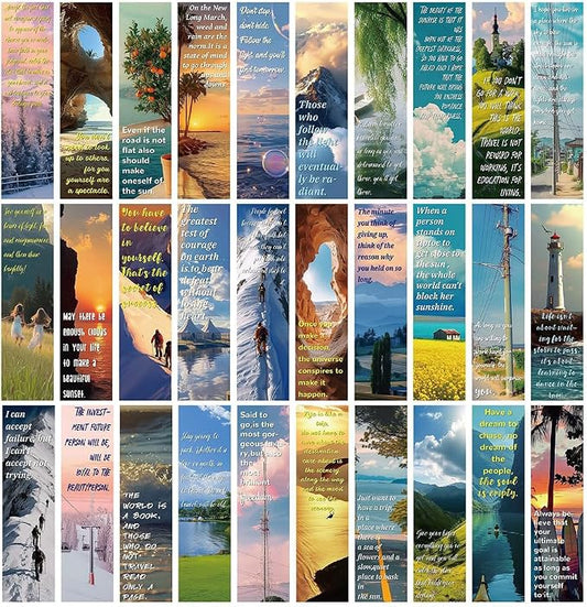 30Pcs Motivational Landscape Bookmarks Inspirational Page-Markers with Uplifting Quotes for Students Kids Teens Adults and Reading Lovers