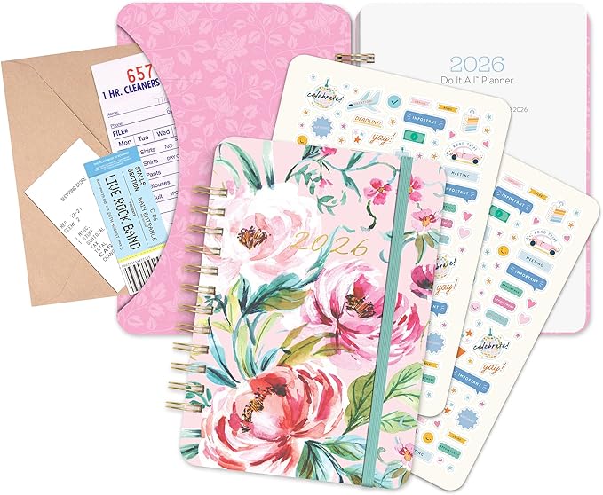 Orange Circle Studio Academic Planner 2026, Bella Flora, Do It All Planners, 17-Month Wire-O Bound Planner for School or Work, Dotted Grid Week-Per-Spread View, To-Do Lists, Budget & Goal Trackers