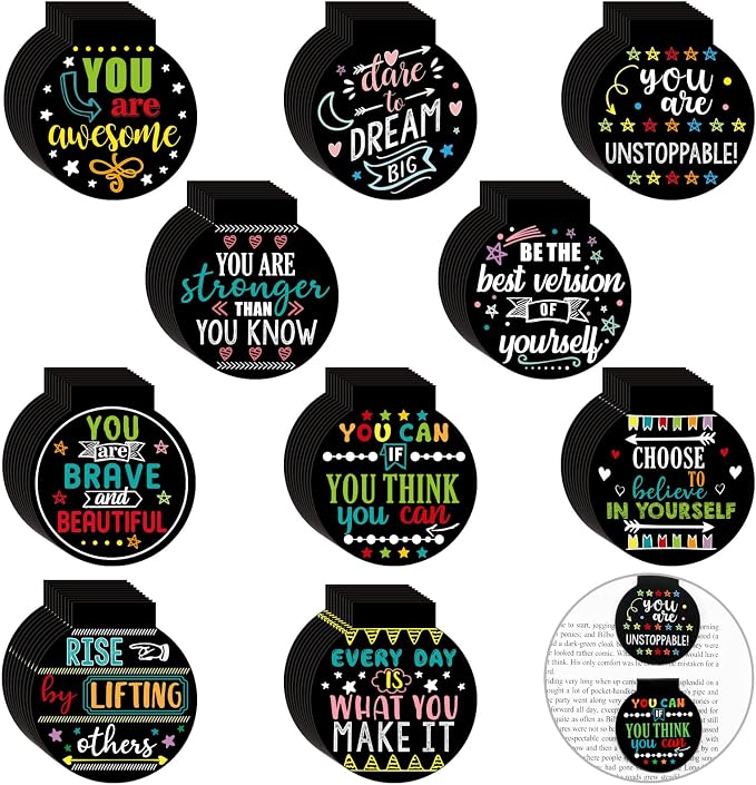 AmazingSpark 100 Pcs Magnetic Bookmarks Bulk Inspirational Magnet Book Marker Clips Motivational Reading Awards for Students Office Classroom Book Lover Gifts