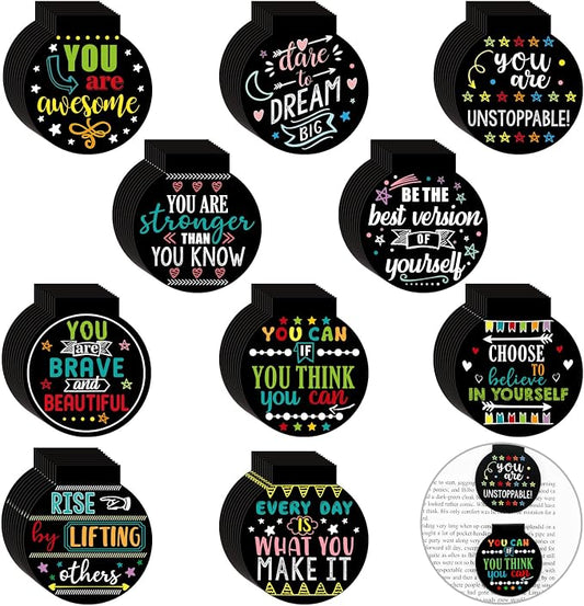 AmazingSpark 100 Pcs Magnetic Bookmarks Bulk Inspirational Magnet Book Marker Clips Motivational Reading Awards for Students Office Classroom Book Lover Gifts