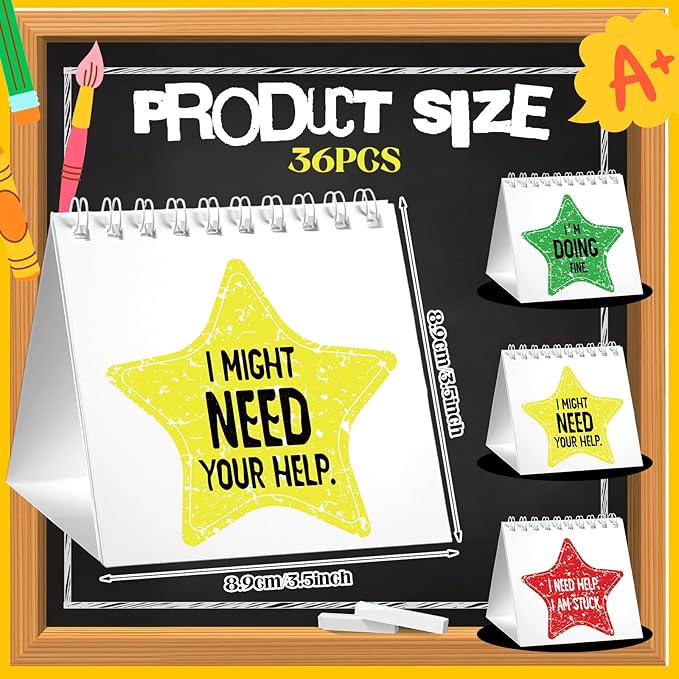 36 Pcs I Need Help Mini Flip Charts Star Classroom Management Need Tools Behavior Self Assessment Cards for Teachers School Educational and Learning Activities Supplies(Classic Style)