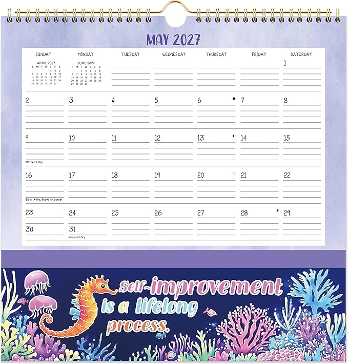 Wall Calendar 2026-2027 - Jul 2026 - Dec. 2027, 18 Monthly Calendar 2026-2027 with Pockets, 12" x 12", with Ample Ruled Space, Holidays, 2-Sided Pockets, 12 Seasonal Calendar, Great for Home & Office