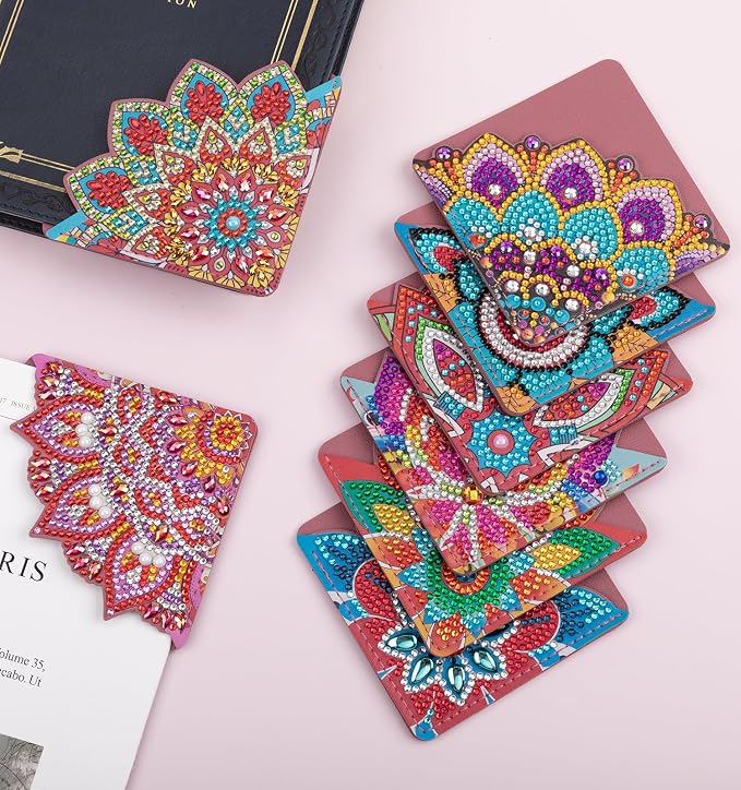 8 PCS Diamond Art Bookmarks, Diamond Painting Bookmarks for Book Lovers 5D DIY Corner Bookmark Adults Crafts Diamond Art Kits for Adults Kids Home Office Beginner Gift
