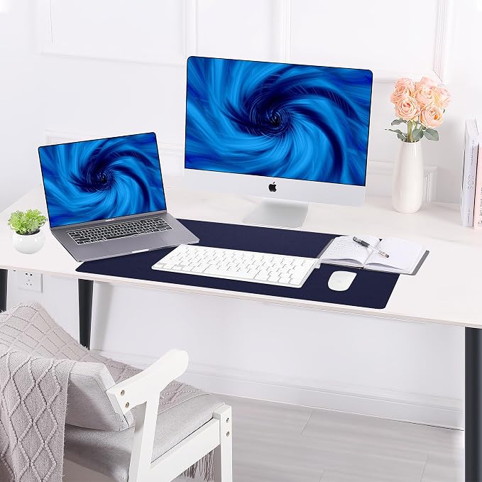 AFIING Cork Desk Mat 23.6 x 13.7, Dual-Sided Cork & PU Leather Desk Pad, Waterproof Non-Slip Desk Protector for Home Office, Study Desk & Minimalist Workspace Blue