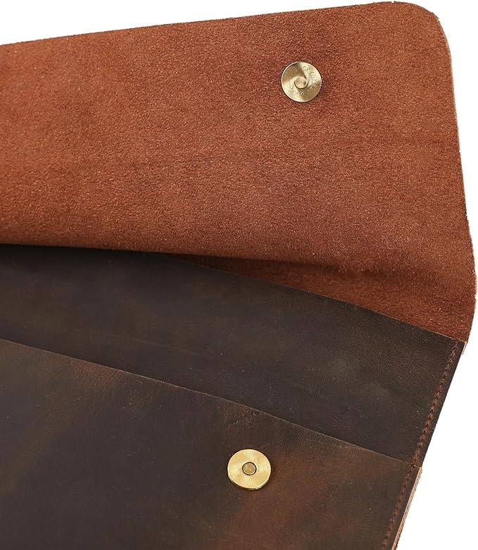 Leather Tablet Sleeve - 11/12.9/13 Inch iPad Pro Sleeve, Document Holder Folio File Holder, Genuine Leather iPad Case for Protection and Style-Dark Khaki