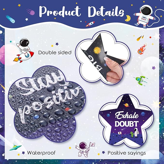 Pajean 48 Pcs Star Positive Bulletin Board Decoration Cutout Affirmation Station Classroom Bulletin Board 6 Inch Inspirational Classroom Decor Double Sided for Teacher Student Back to School(Space)