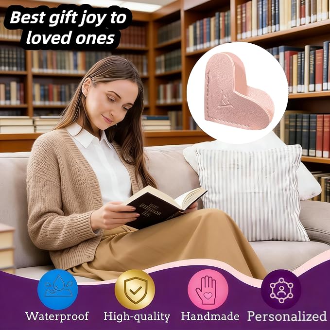 Personalized Leather Book Marks, Heart Bookmark, Unique Cute Handmade Letter Bookmarks Accessories for Reading Women, Teacher, Student, Book Lovers Book Mark Gifts (Purple, W)