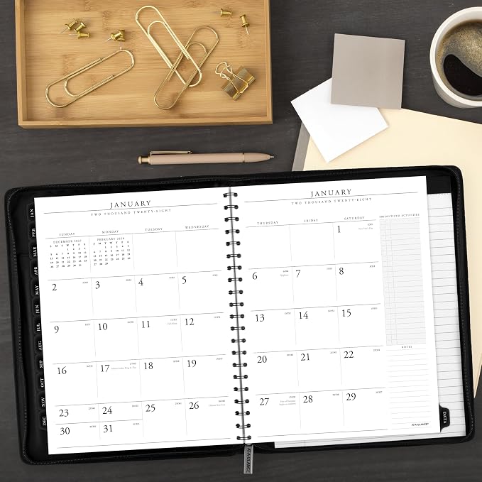 AT-A-GLANCE 2027 Planner Refillable Padfolio, Weekly & Monthly, 10" x 12.5", Executive, Zipper, Black (70NX810527)