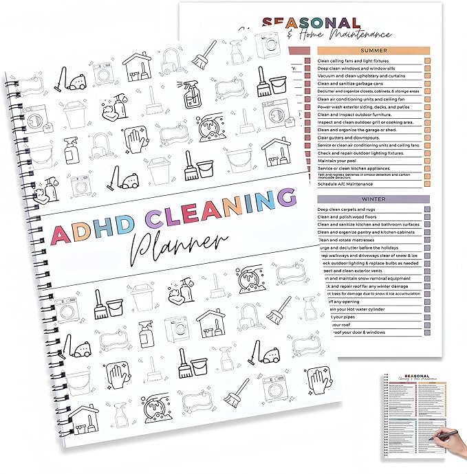 PGJ ADHD Cleaning Planner for Adults – Undated Daily, Weekly & Monthly Cleaning Schedule & Checklist – Household Chores Organizer Notebook for Home Management, Routine Tracking Family Cleaning Tasks