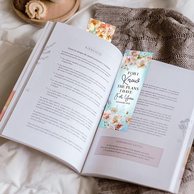 Bible Flower Bookmarks, 100 Pcs Pretty Christian Floral Book Marks, Religious Spiritual Gifts for Reading Women Book Lovers