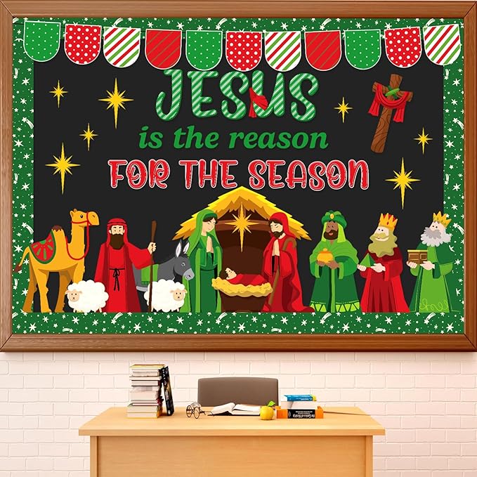 Christmas Nativity Bulletin Board Set Jesus is The Reason for The Season Classroom Decorations Christian Jesus Birth Bulletin Board Cutouts for Holiday Sunday School Religious Church Decor