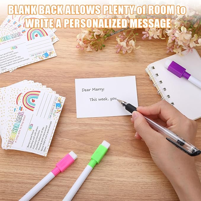 100pcs Teacher Mail Cards Teacher Notes for Students, Classroom Must Haves for Teachers Elementary Boho School Supplies Class Rewards Cards, Class Incentives for Elementary Students Good Behavior