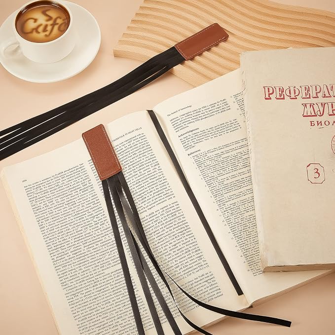 Outus 9 Pieces Bible Ribbon Bookmark Multi Ribbon Page Markers Artificial Leather Bookmark for Books(Black Ribbon)