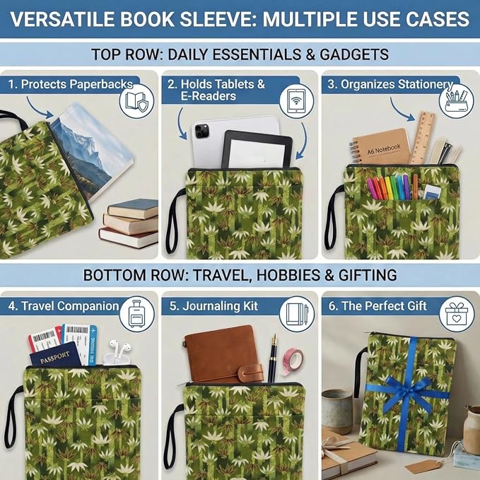 Book Sleeve for Paperbacks – Padded Book Cover with Zipper, Dust-Proof Protector Sleeve, Fabric Books Pouch Fit for Books Notebook Journal, Maximum 8x11inch