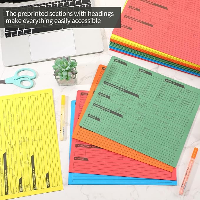 Yeaqee 50 Pcs Real Estate Listing Folder Pre Printed Right Panel List Durable Real Estate Agent Supplies Planner with Closing Checklist for Documents Organizing, 5 Colors