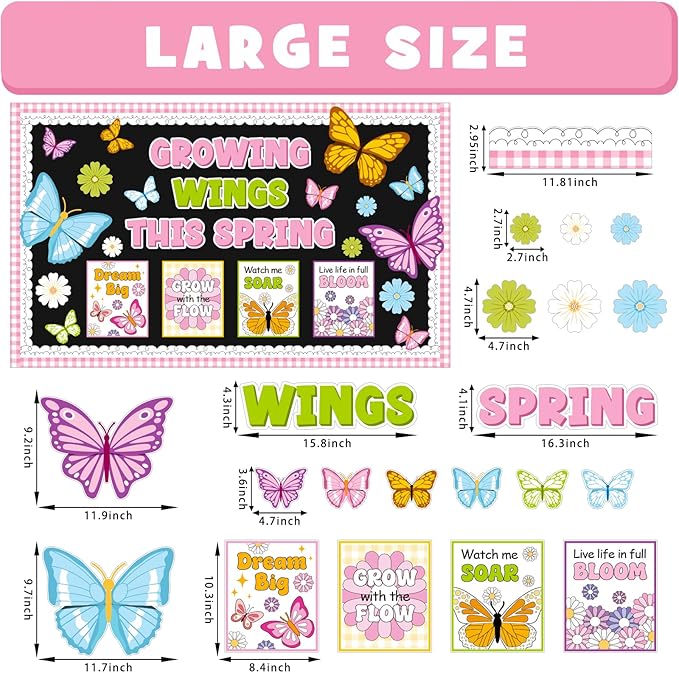 Summer Spring Butterfly Bulletin Board Decoration Set, Spring Grow Classroom Decorations Flower Butterflies Motivational Poster Cutouts May June Library School Nursery Wall Door Decor for Teacher