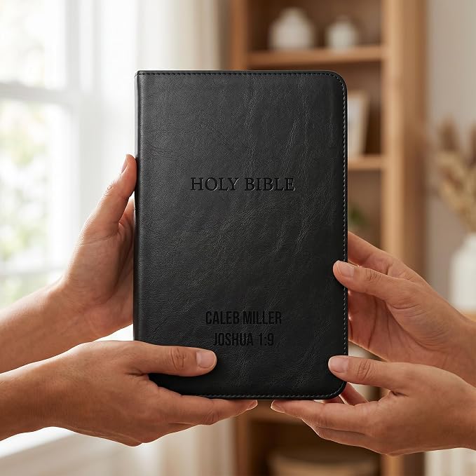 Printualist Personalized KJV Deluxe Holy Bible with Name Engraved, Red Letter King James Version, Faux Leather Black Cover, Custom Gift Bible for Christian Celebrations