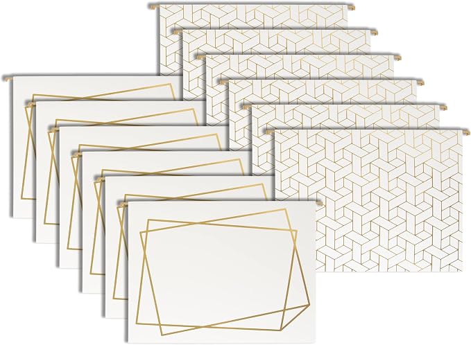 BLU MONACO | Decorative Hanging File Folders Letter Size 12 Pack | Cream White Filing Set with Gold Foil | Hanging Legal File Folders with Tabs for Cabinet Organization