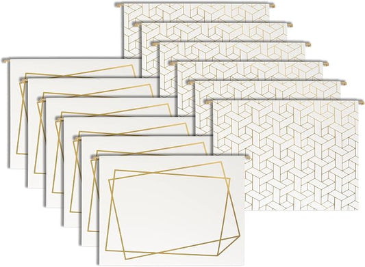 BLU MONACO | Decorative Hanging File Folders Letter Size 12 Pack | Cream White Filing Set with Gold Foil | Hanging Legal File Folders with Tabs for Cabinet Organization