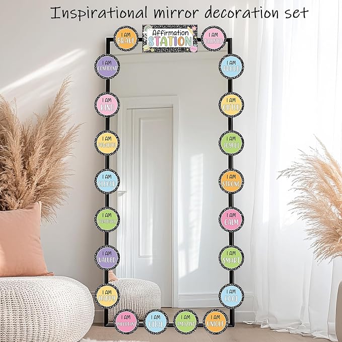 Composition Notebook Affirmation Station Bulletin Board Set Positive Bulletin Board for Classroom Mirror Growth Mindset Composition Inspirational Accent Color Cutouts for Home School Teacher Supply