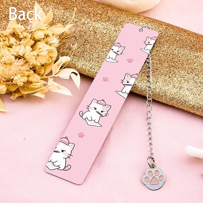 Cute Cat Book Marks for Reading Women Bookish Gifts for Cat Lovers Funny Animals Bookmark for Book Cats Lover Kids Silly Cats Pink Stainless Steel Bookmark